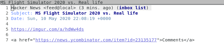 Sample news item in notmuch on GNU/Emacs